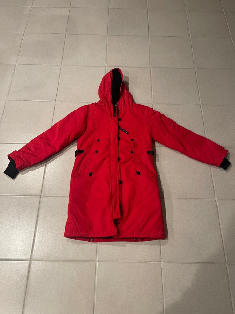 Canada Goose Red Hooded Parka with Black Accents